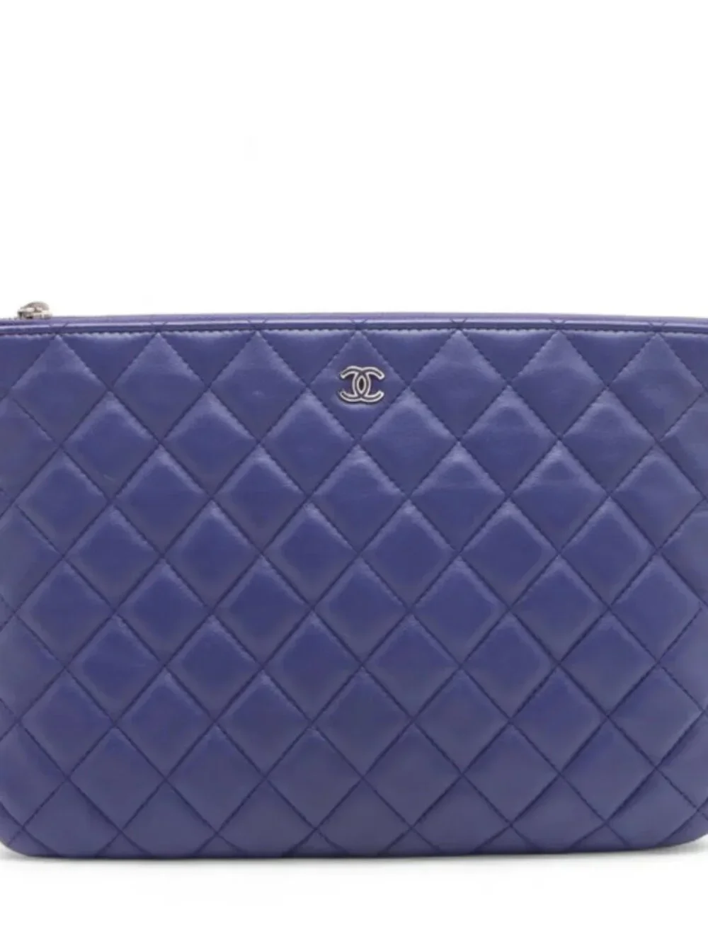 Chanel CC Logo Matelasse Lambskin Clutch Bag Blue